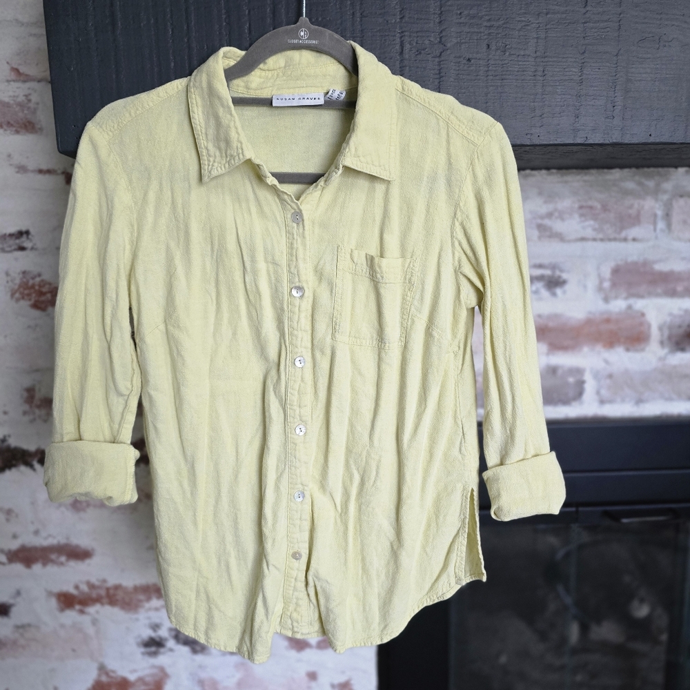 Susan Graver Light Yellow Casual Button-Down Shirt